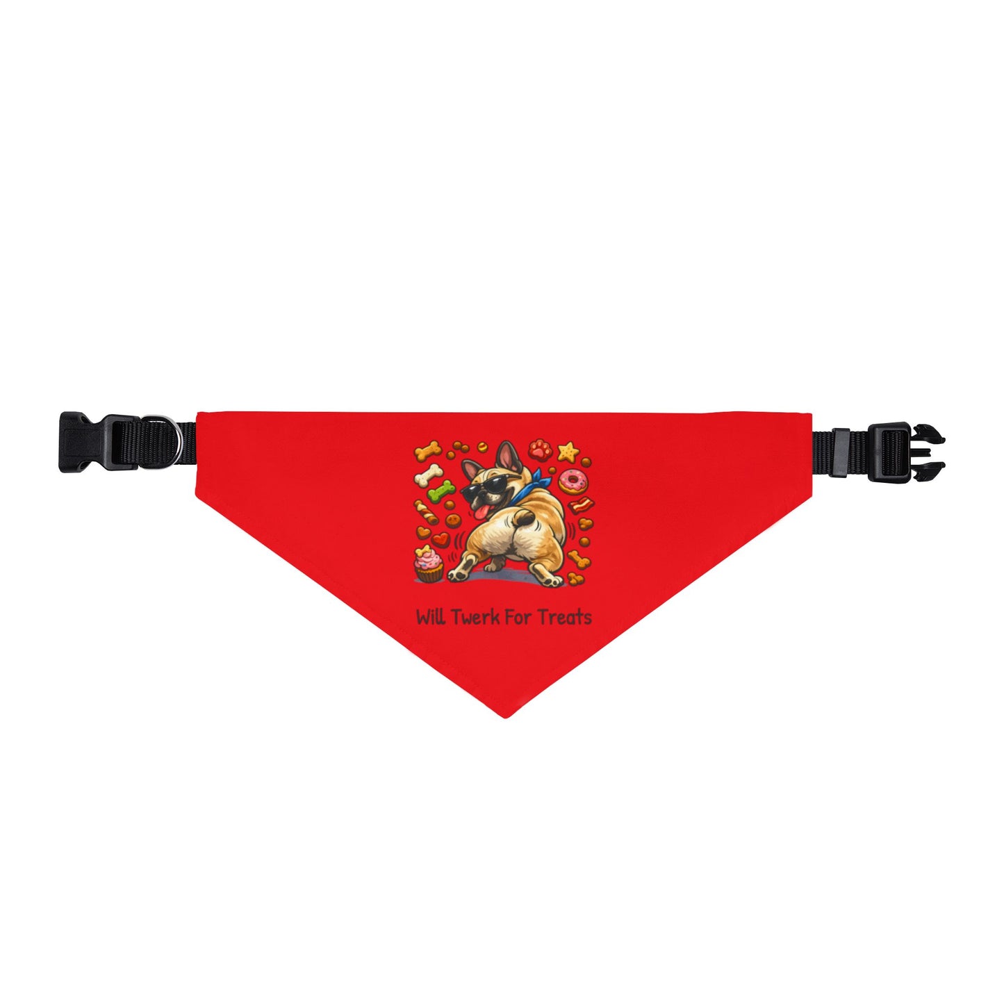 Will twerk for treats Illustration Clip-on Pet Bandana | Red Puppy Snacks Collar Accessory
