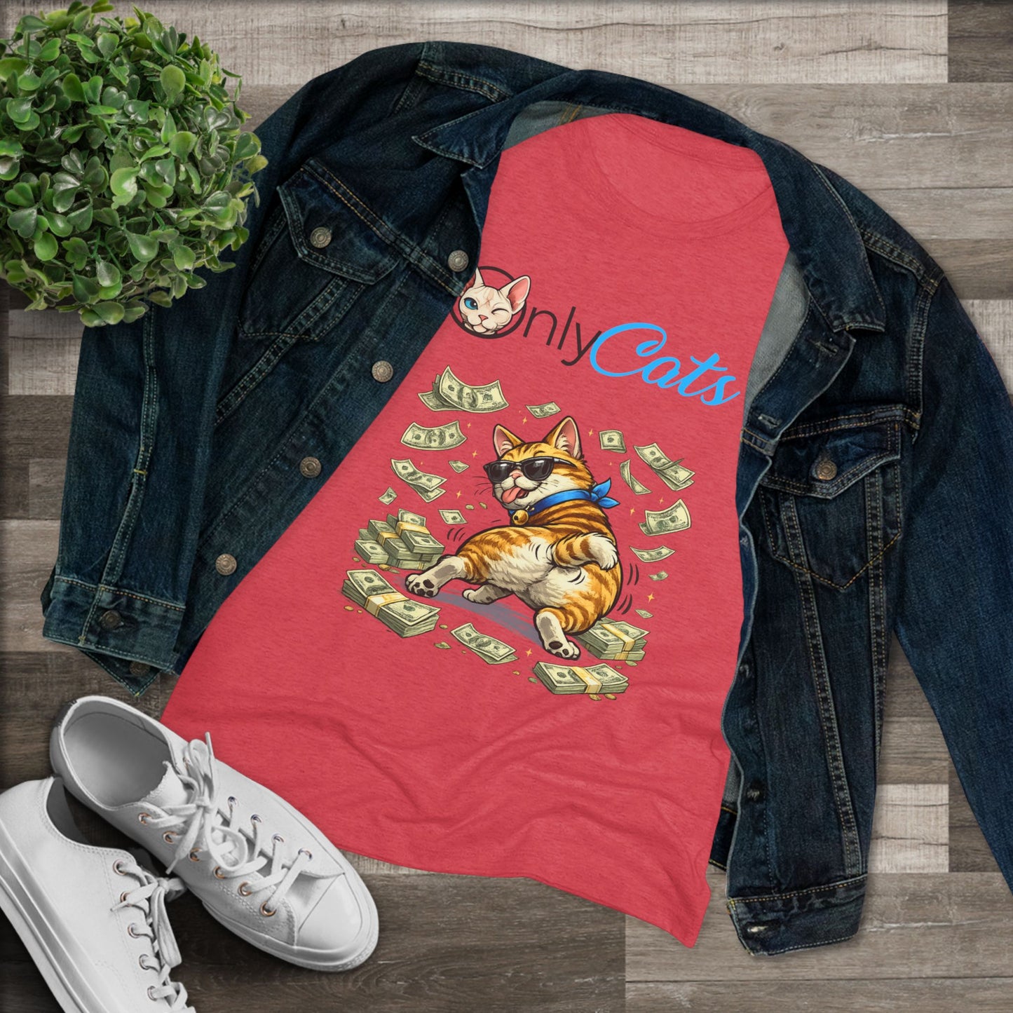 Only Cats Tee — Funny Cat with Money Graphic Women's T‑Shirt
