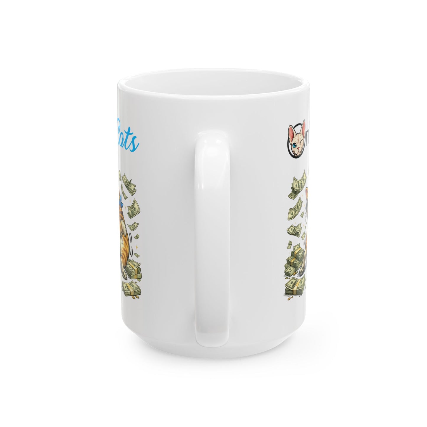 Only Cats Ceramic Mug — Cute Cat Sitting on Cash Coffee Cup (11oz & 15oz)