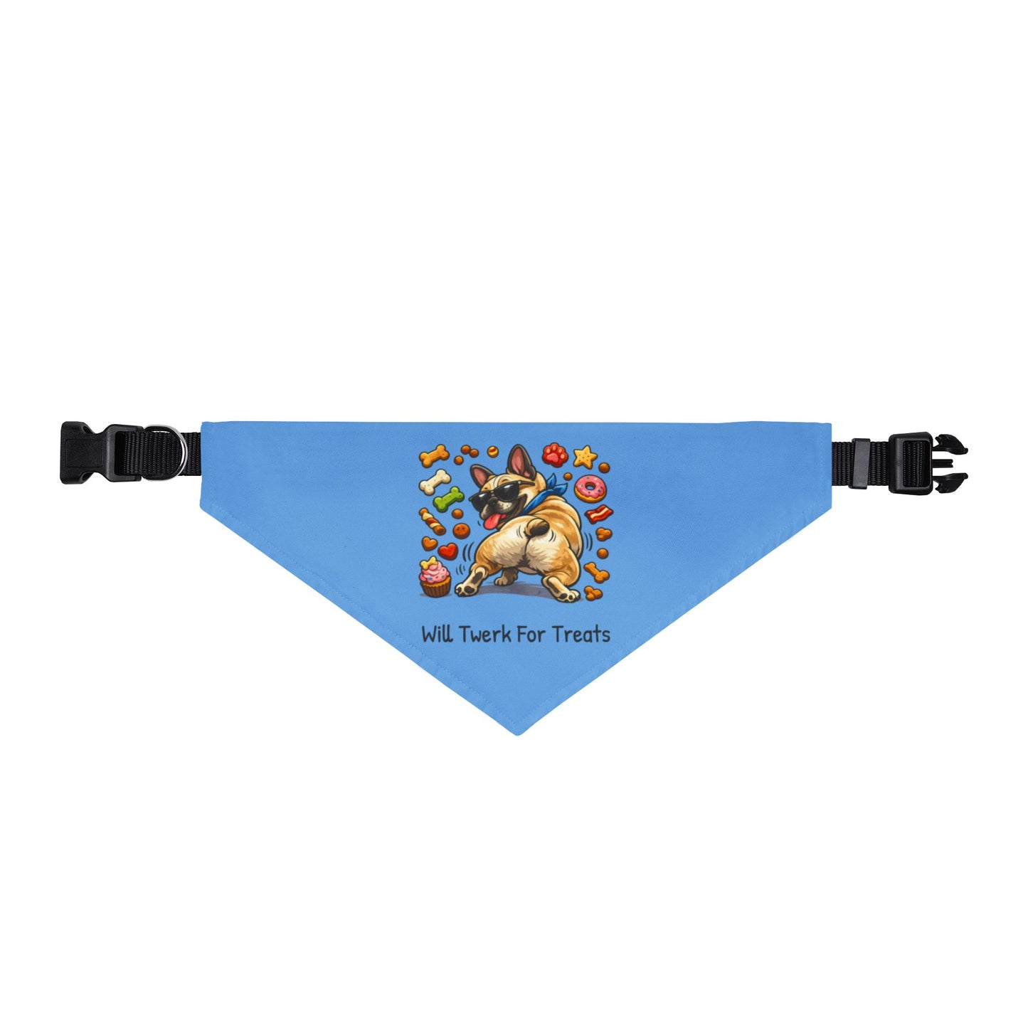 Dog Bandana - 'Will Twerk for Treats' Clip-On Pet Bandana, Blue Collar Bandana for Small & Large Dogs