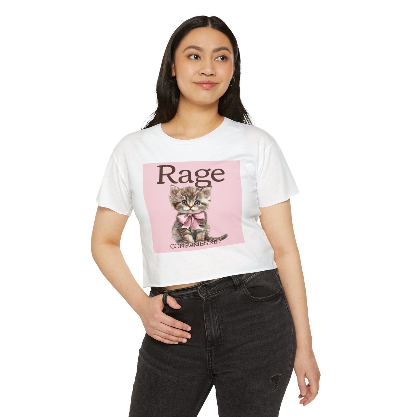 Cute Kitten 'Rage' Crop Top — Women's Festival Graphic Tee