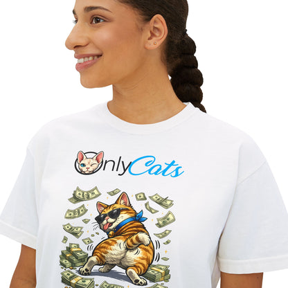 Only Cats Money Cat Boxy Tee — Cute Cat Throwing Cash Graphic Shirt