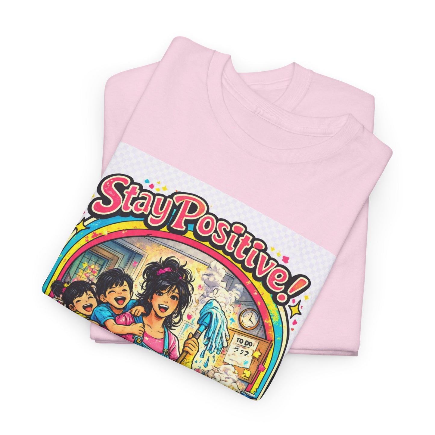 Stay Positive! Retro Rainbow T‑Shirt — "Stay Positive Through the Chaos"
