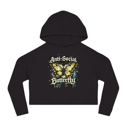 Anti-Social Butterfly Cropped Hoodie — Women's Graphic Sweatshirt