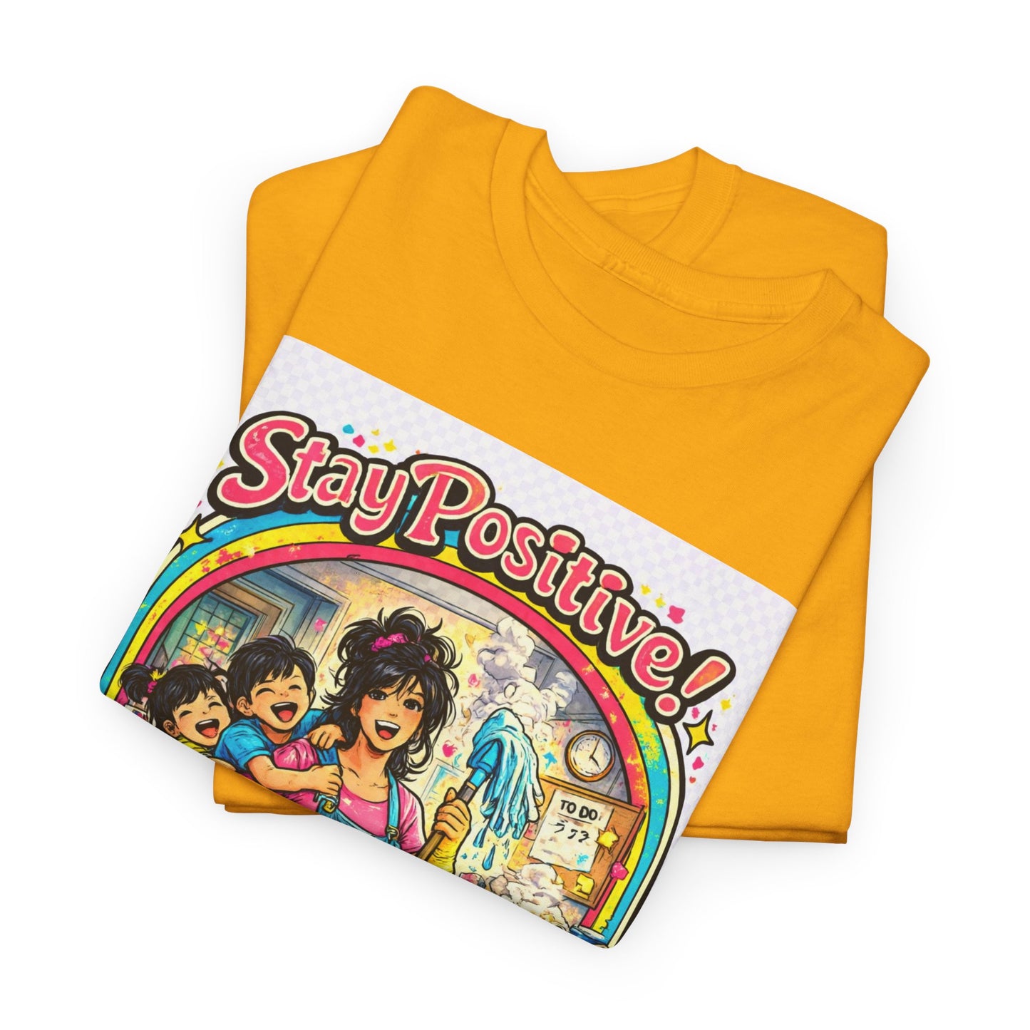 Stay Positive! Retro Rainbow T‑Shirt — "Stay Positive Through the Chaos"