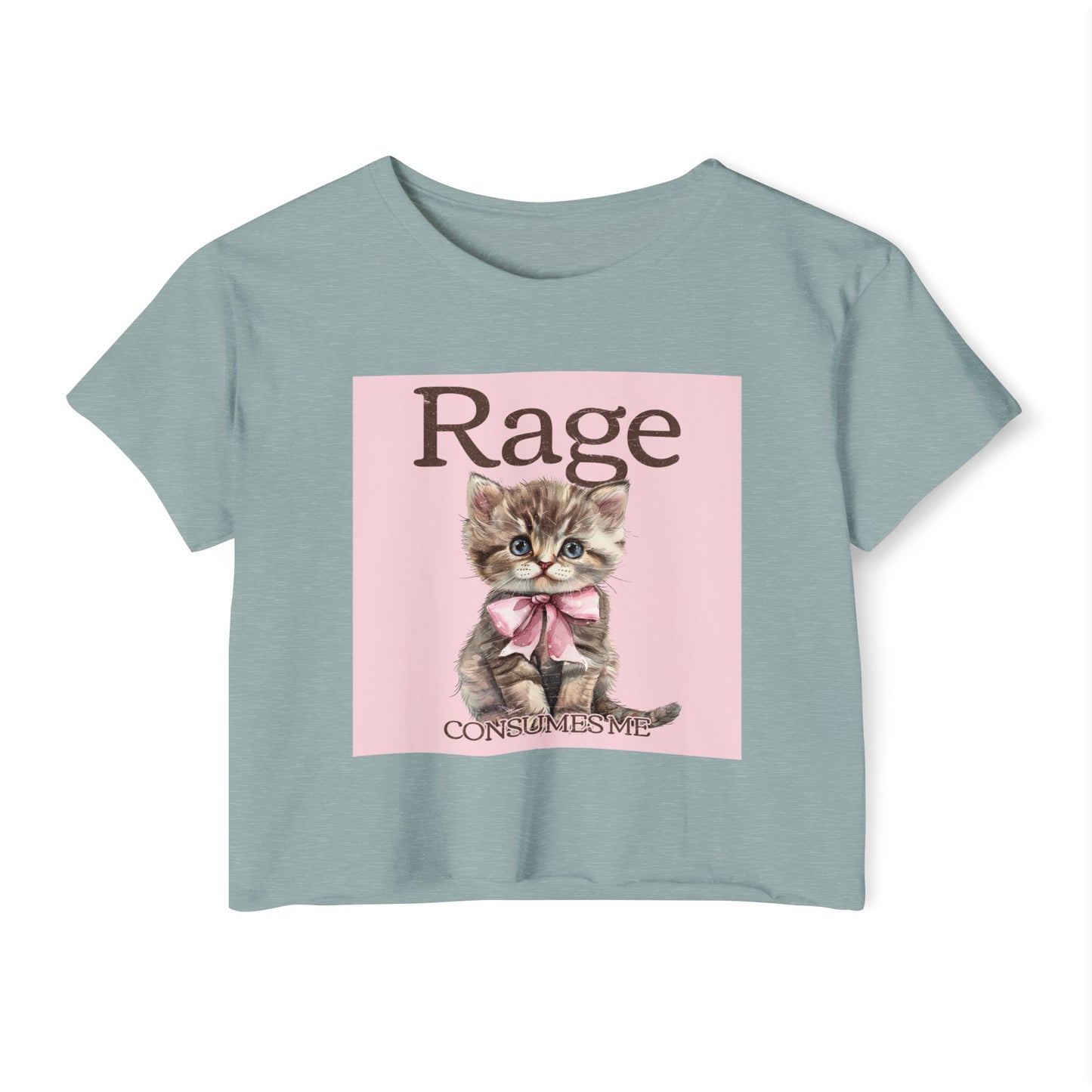 Cute Kitten 'Rage' Crop Top — Women's Festival Graphic Tee