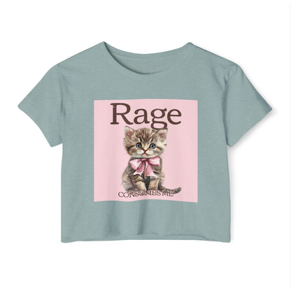 Cute Kitten 'Rage' Crop Top — Women's Festival Graphic Tee