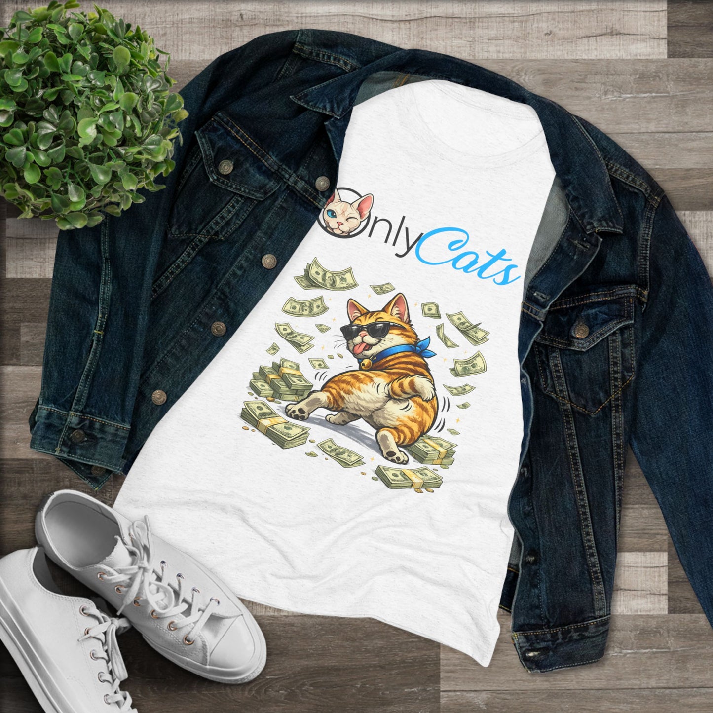 Only Cats Tee — Funny Cat with Money Graphic Women's T‑Shirt