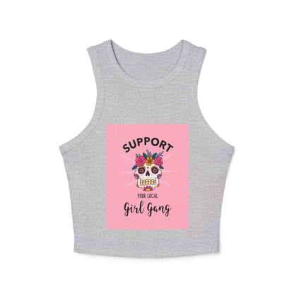 Support Your Local Girl Gang Crop Tank — Women's Rib Racer Tank with Sugar Skull Graphic