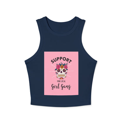 Support Your Local Girl Gang Crop Tank — Women's Rib Racer Tank with Sugar Skull Graphic