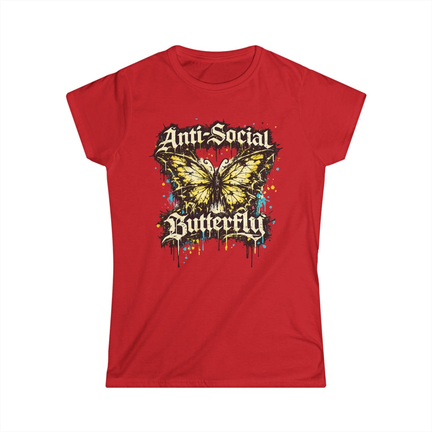Anti-Social Butterfly Tee — Grunge Butterfly Graphic Women's T-Shirt