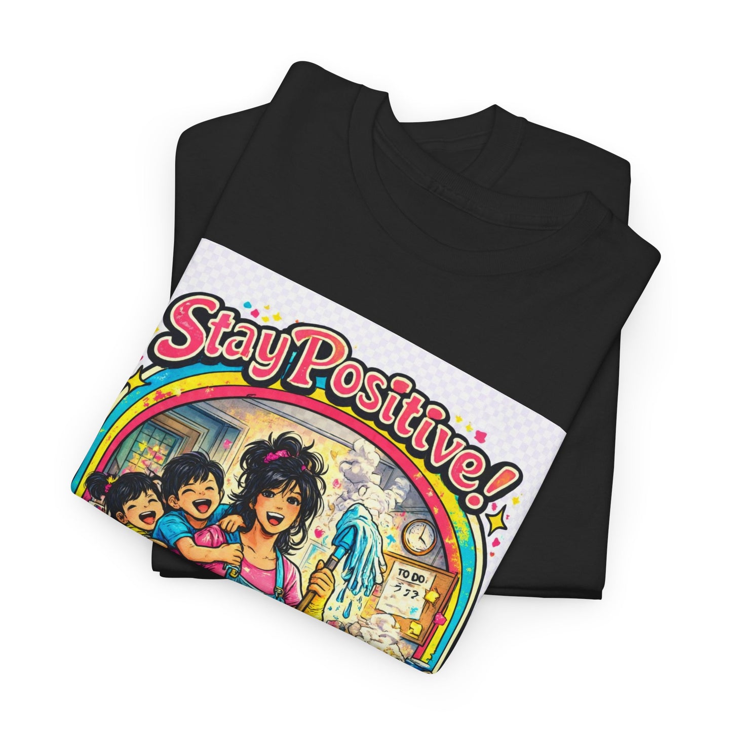 Stay Positive! Retro Rainbow T‑Shirt — "Stay Positive Through the Chaos"