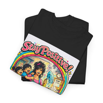 Stay Positive! Retro Rainbow T‑Shirt — "Stay Positive Through the Chaos"
