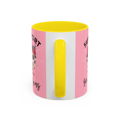 Support Your Local Girl Gang Accent Coffee Mug — Pink Skull Floral Design (11oz & 15oz)