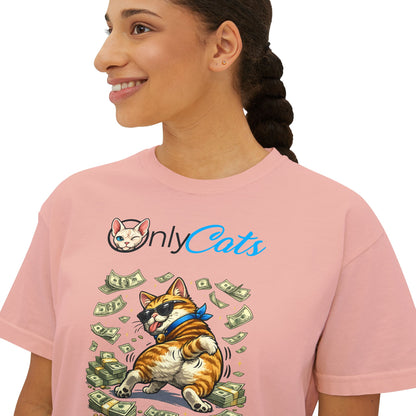 Only Cats Money Cat Boxy Tee — Cute Cat Throwing Cash Graphic Shirt