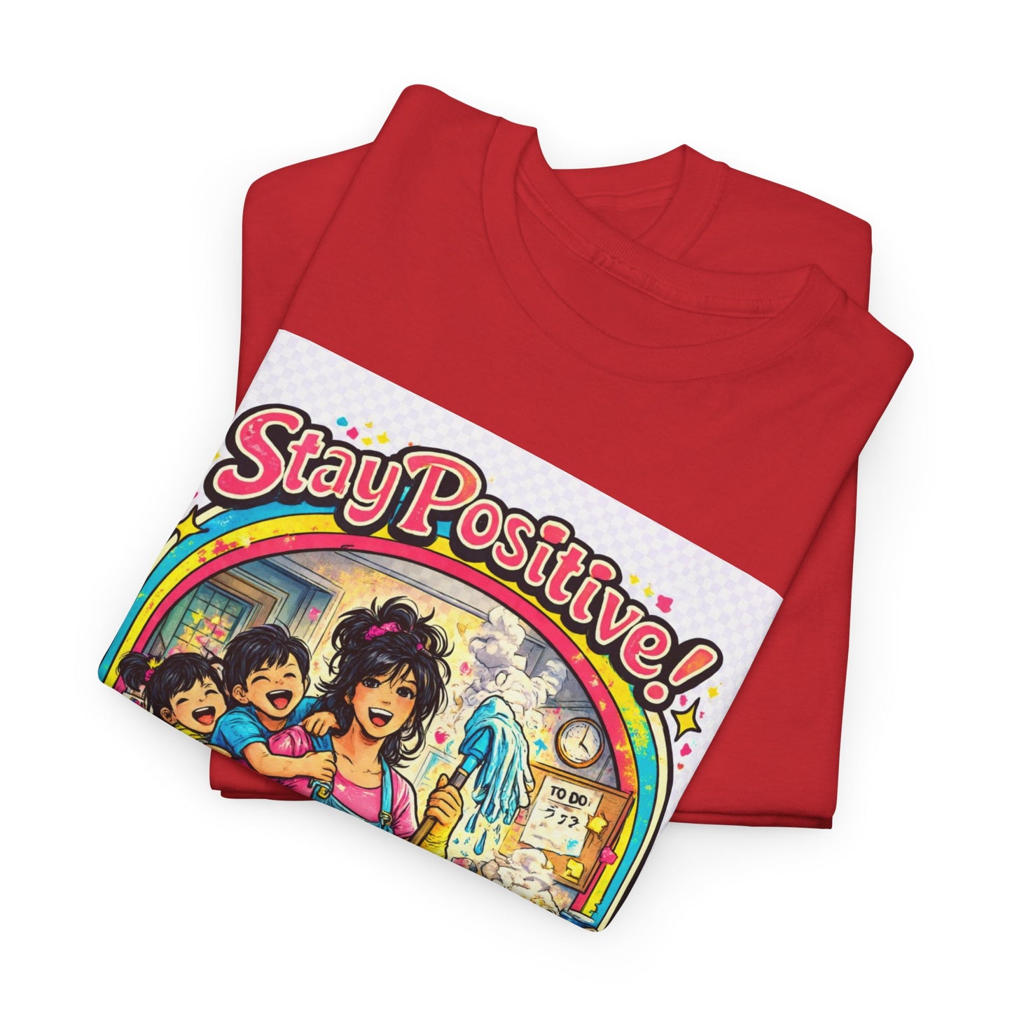 Stay Positive! Retro Rainbow T‑Shirt — "Stay Positive Through the Chaos"