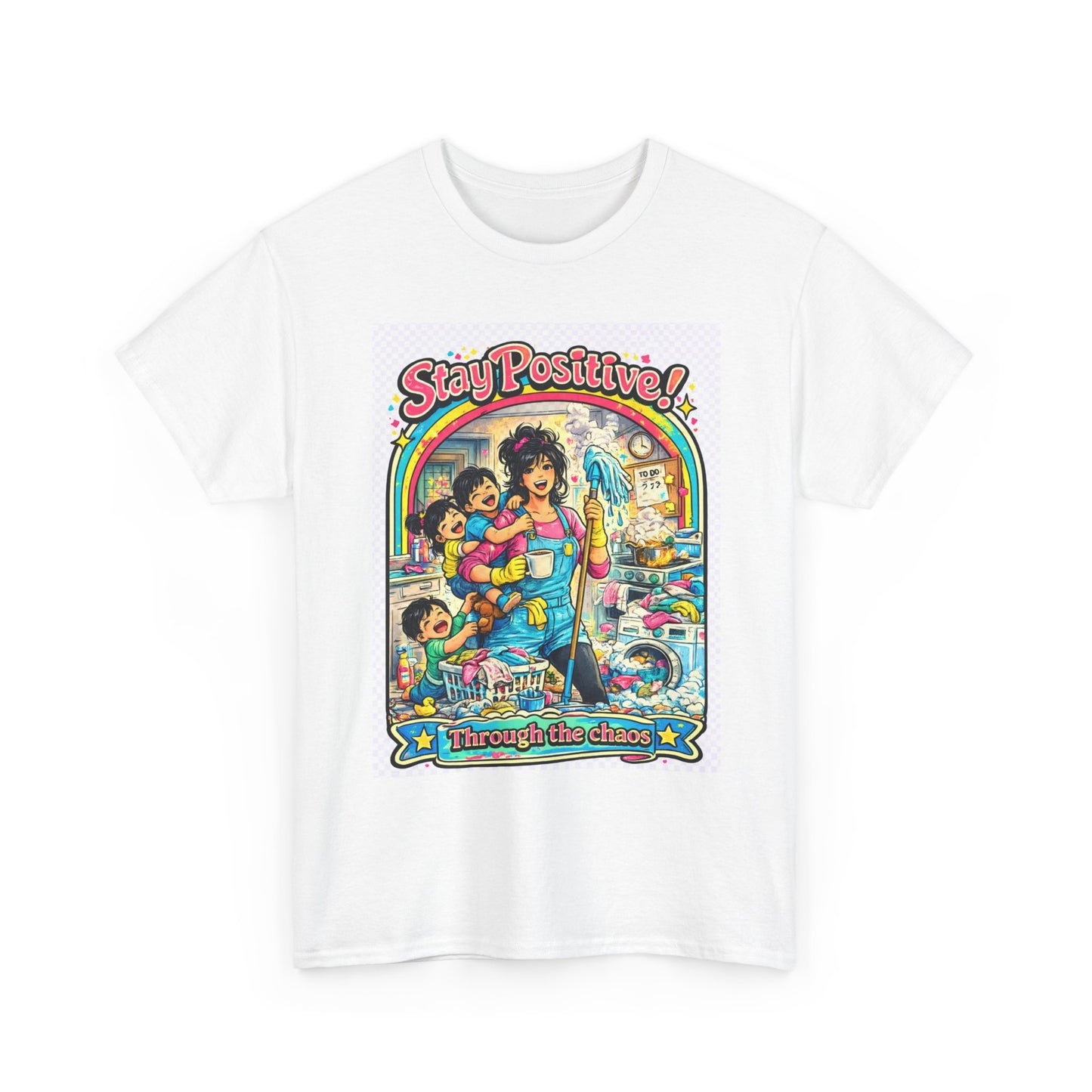 Stay Positive! Retro Rainbow T‑Shirt — "Stay Positive Through the Chaos"