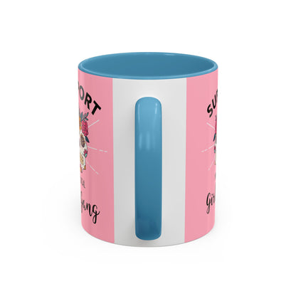 Support Your Local Girl Gang Accent Coffee Mug — Pink Skull Floral Design (11oz & 15oz)