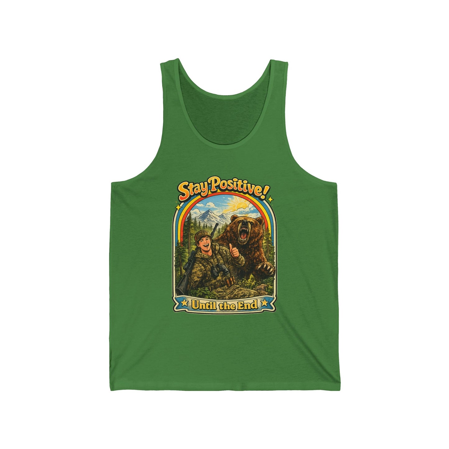 Stay Positive Bear Vintage Graphic Tank Top — Retro Nature Adventure Tee