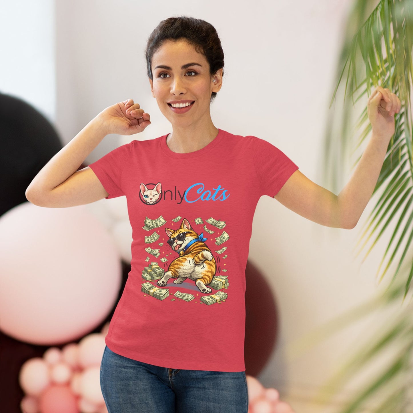 Only Cats Tee — Funny Cat with Money Graphic Women's T‑Shirt