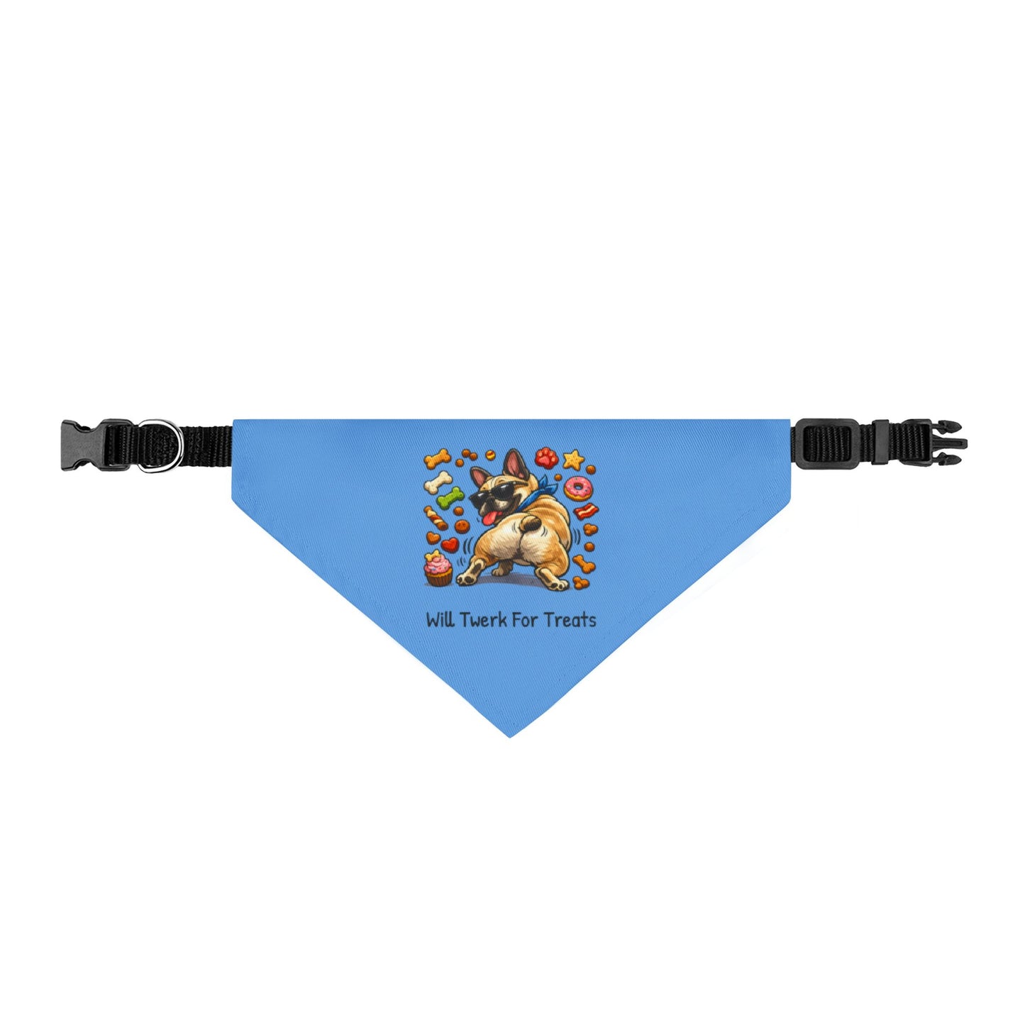 Dog Bandana - 'Will Twerk for Treats' Clip-On Pet Bandana, Blue Collar Bandana for Small & Large Dogs