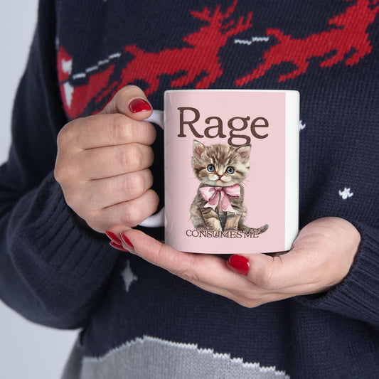 Rage kitten Mom Ceramic Mug — Cute Pink Cat Lover Coffee Cup (11oz/15oz)