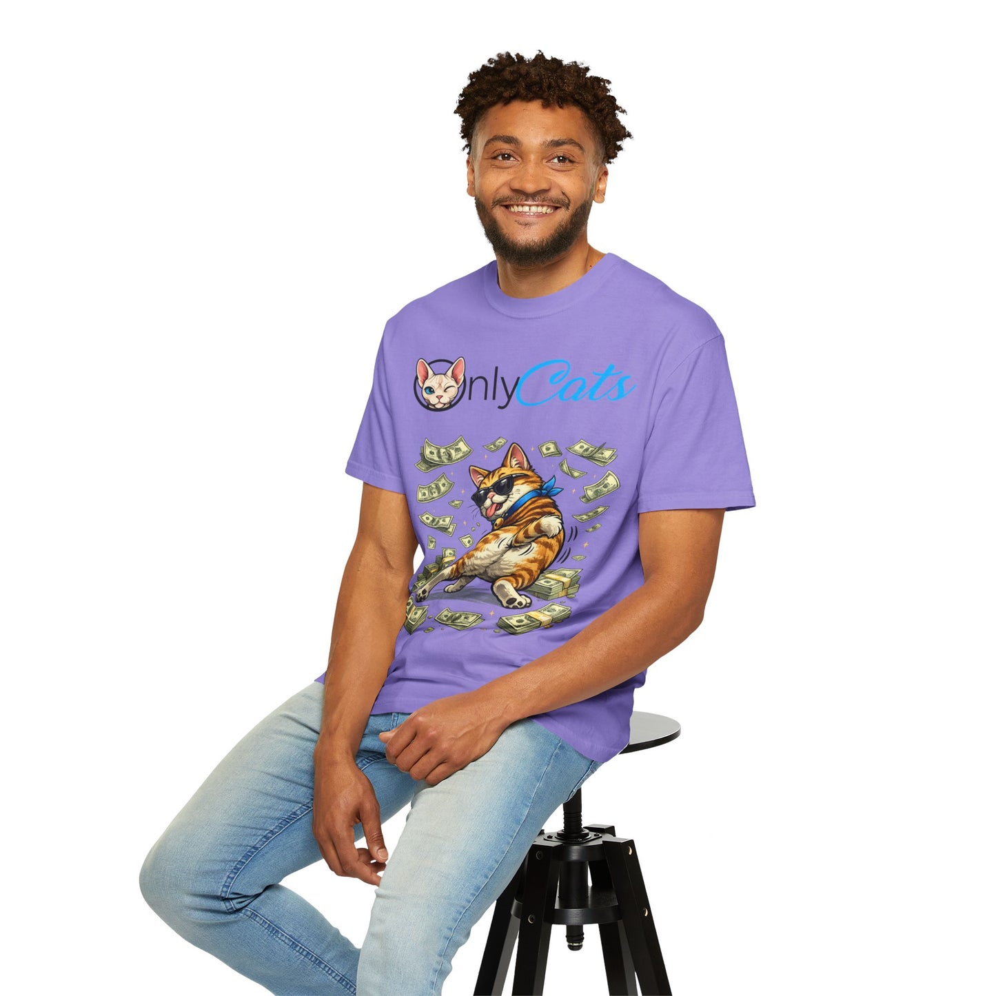 Only Cats T‑Shirt — Funny Money Stacking Cat Graphic Tee for Cat Lovers