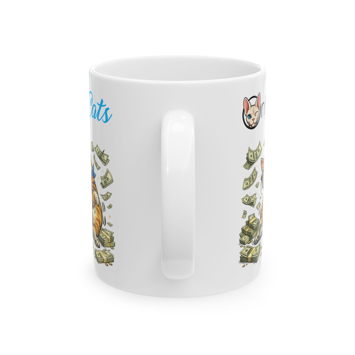 Only Cats Ceramic Mug — Cute Cat Sitting on Cash Coffee Cup (11oz & 15oz)