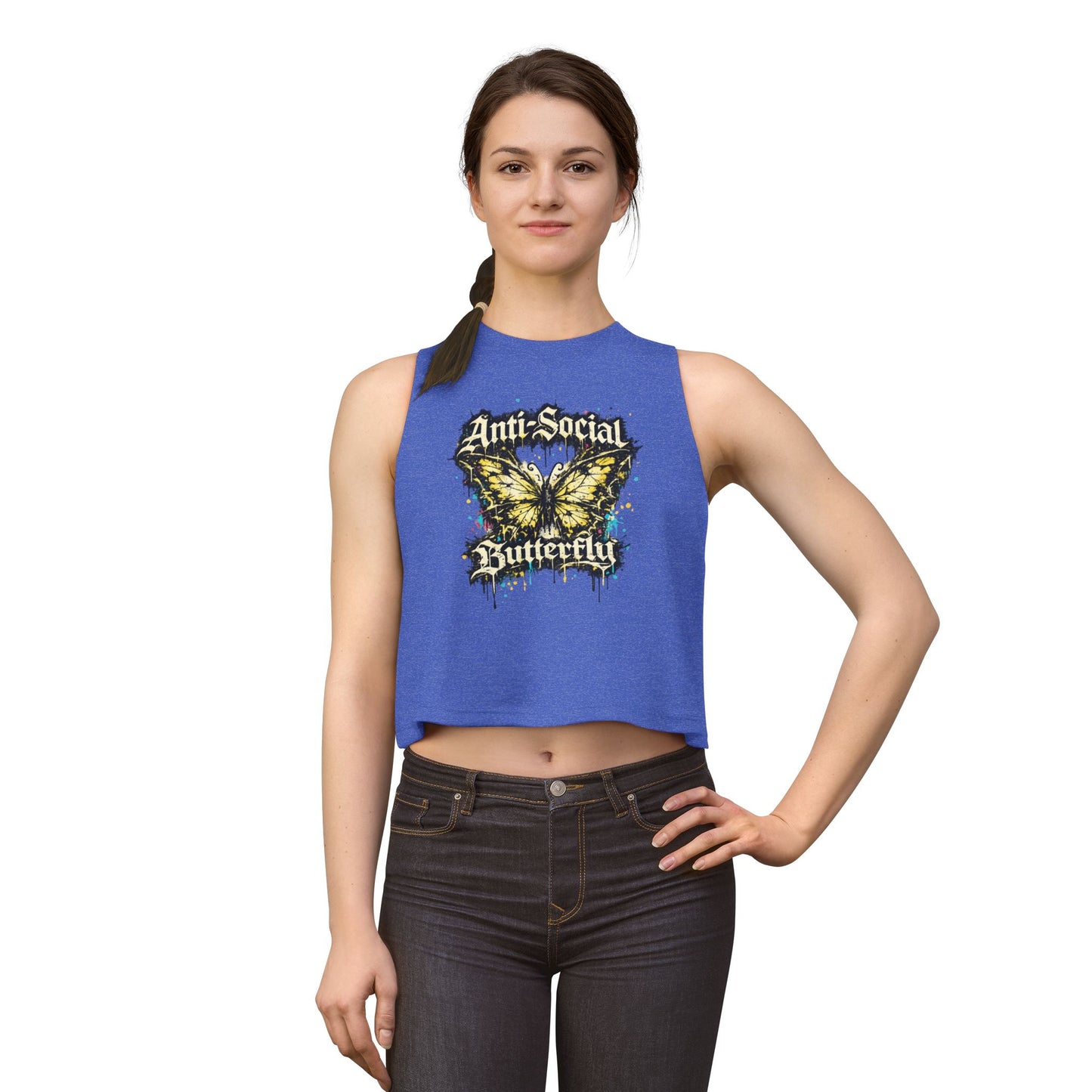 Anti-Social Butterfly Women's Crop Top — Grunge Butterfly Graphic Tank