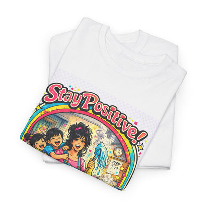 Stay Positive! Retro Rainbow T‑Shirt — "Stay Positive Through the Chaos"