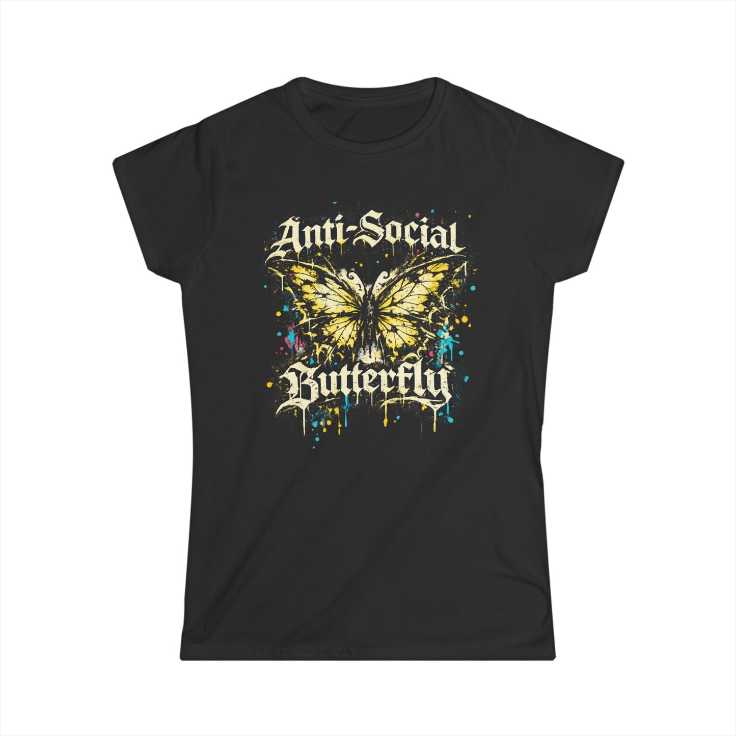 Anti-Social Butterfly Tee — Grunge Butterfly Graphic Women's T-Shirt