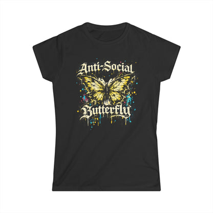 Anti-Social Butterfly Tee — Grunge Butterfly Graphic Women's T-Shirt