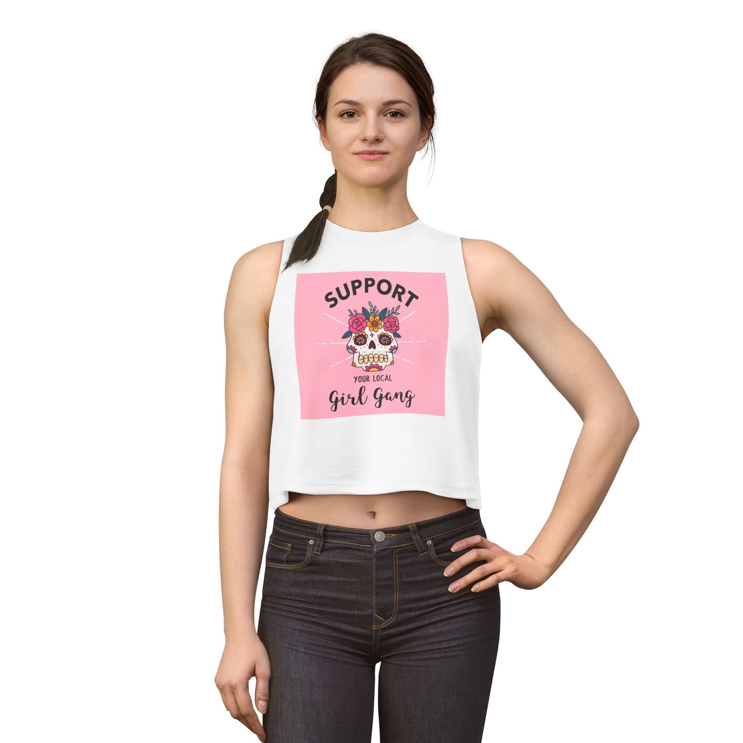 Support Your Local Girl Gang Crop Top — Floral Sugar Skull Women’s Tank