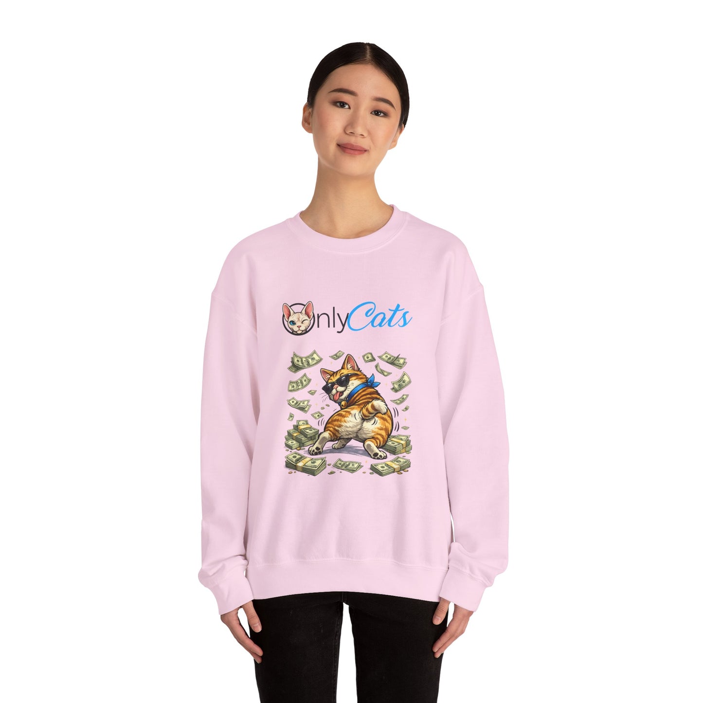 Cat Money Crewneck Sweatshirt — "Only Cats" Graphic Pullover