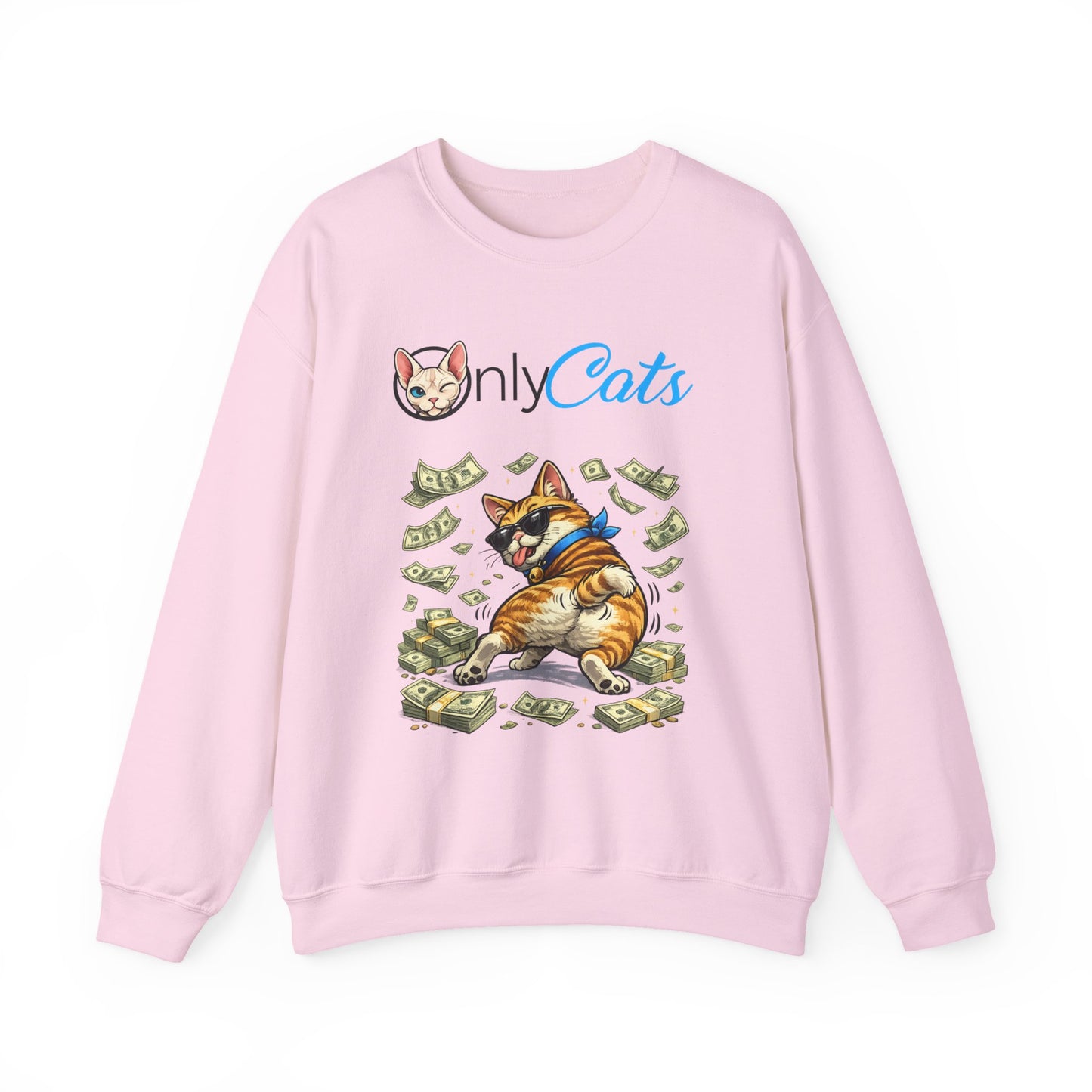 Crewneck Sweatshirt — "Only Cats" Money-Throwing Cat Graphic