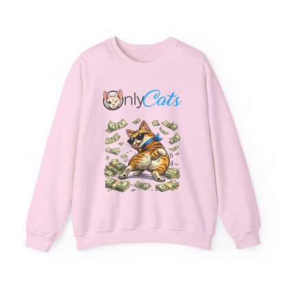 Crewneck Sweatshirt — "Only Cats" Money-Throwing Cat Graphic