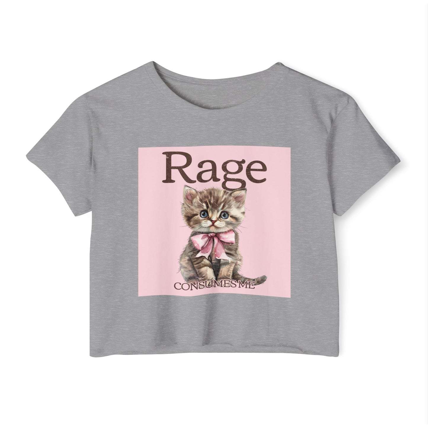 Cute Kitten 'Rage' Crop Top — Women's Festival Graphic Tee