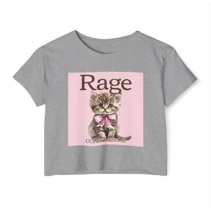 Cute Kitten 'Rage' Crop Top — Women's Festival Graphic Tee