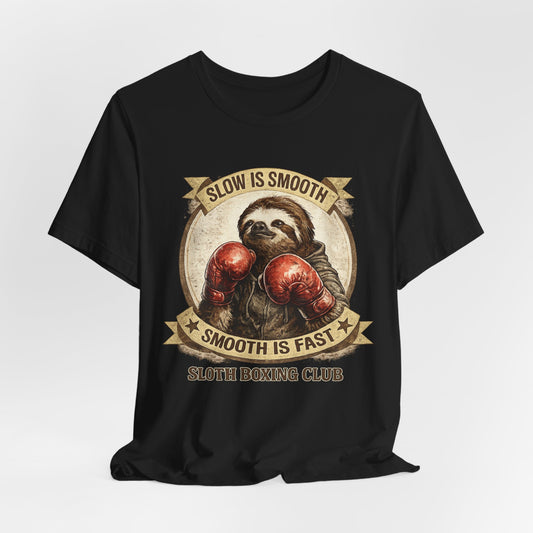 Sloth Boxing Club T-Shirt — "Slow is Smooth, Smooth is Fast" Retro Graphic Tee