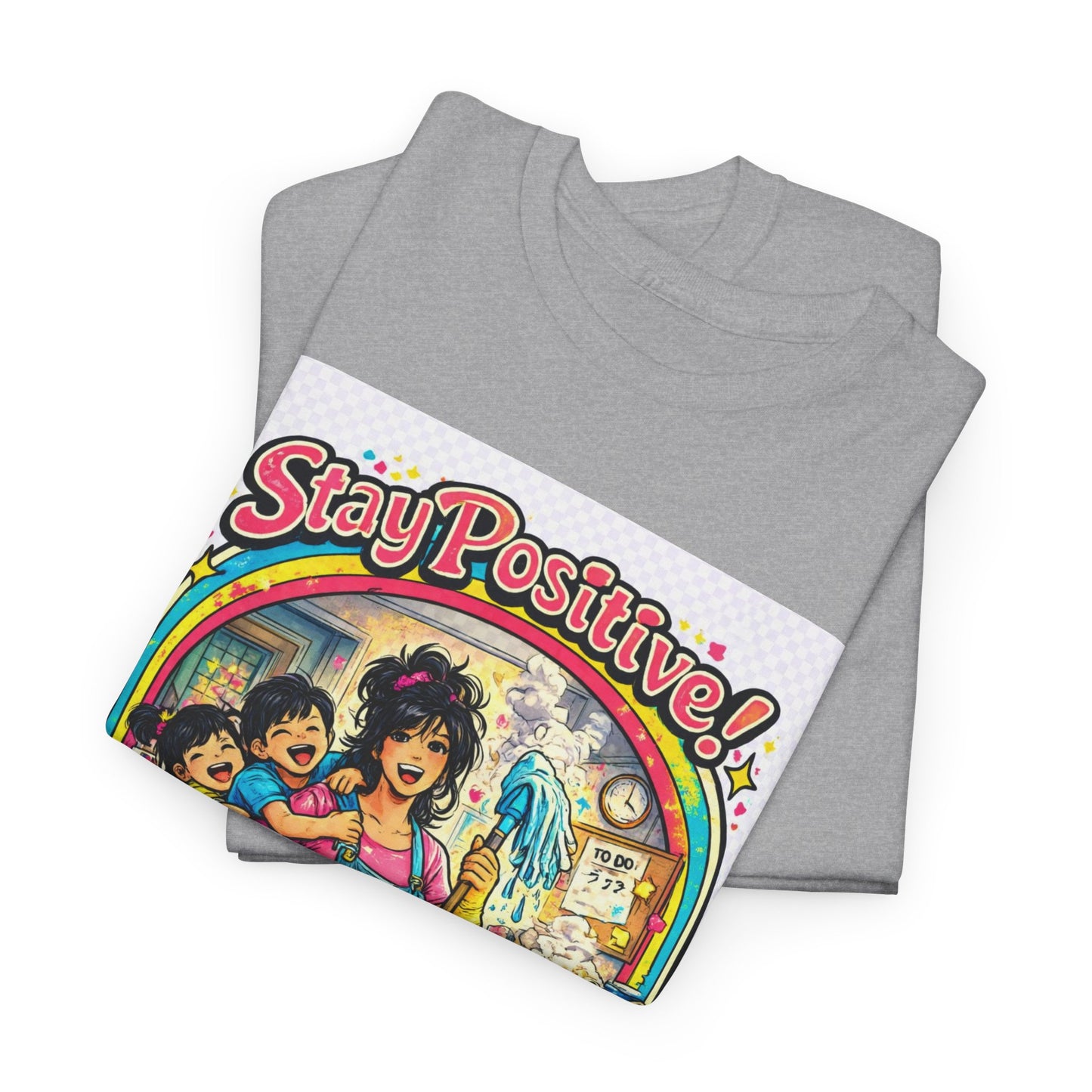 Stay Positive! Retro Rainbow T‑Shirt — "Stay Positive Through the Chaos"