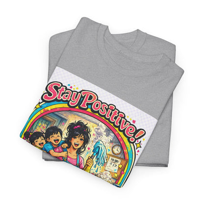 Stay Positive! Retro Rainbow T‑Shirt — "Stay Positive Through the Chaos"