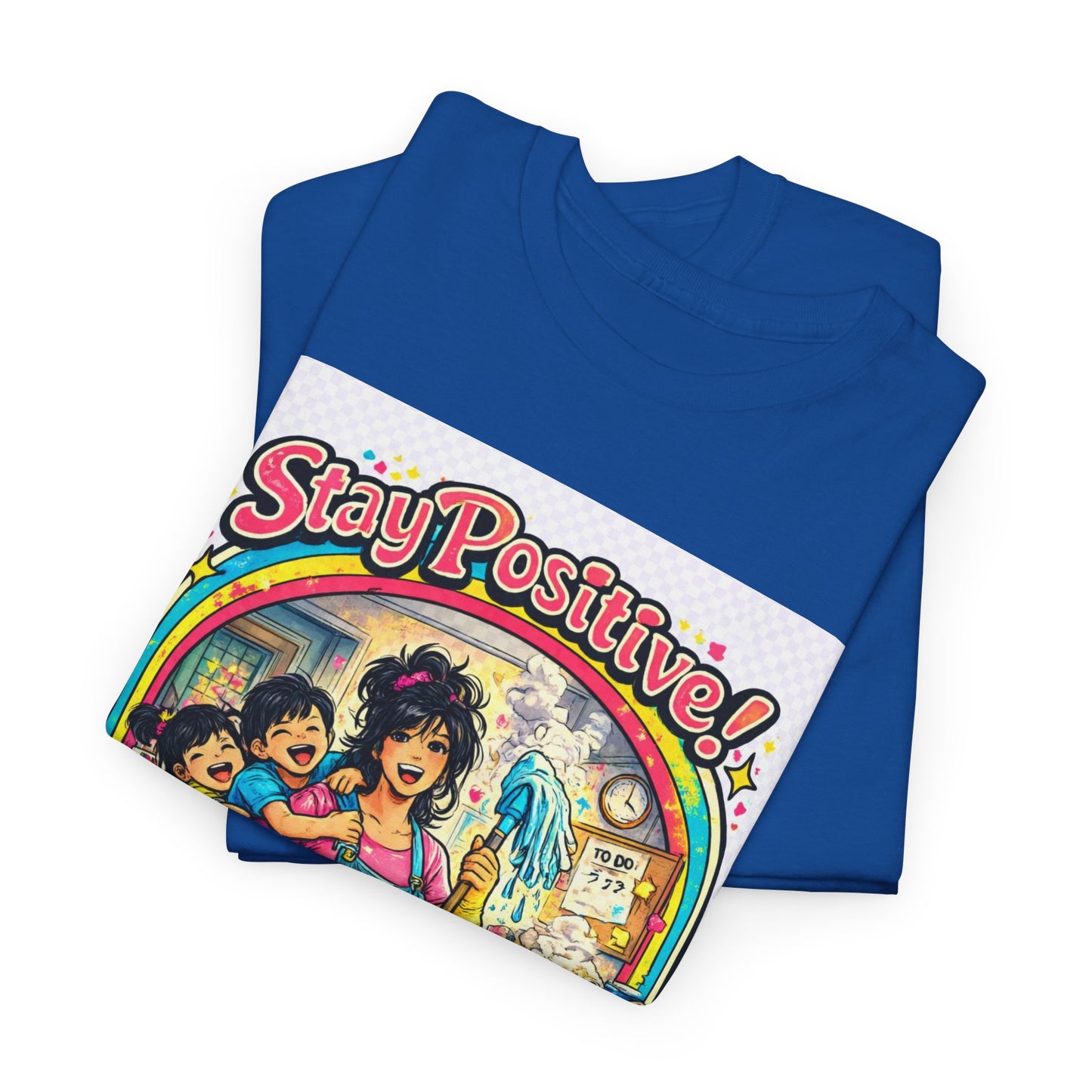 Stay Positive! Retro Rainbow T‑Shirt — "Stay Positive Through the Chaos"