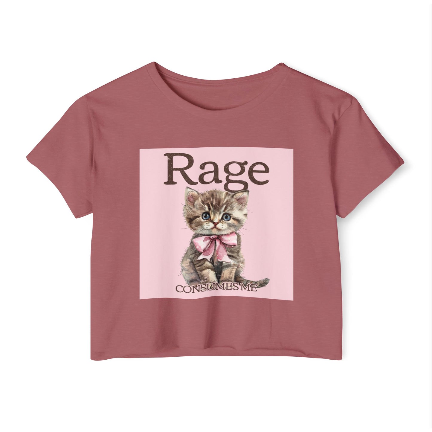 Cute Kitten 'Rage' Crop Top — Women's Festival Graphic Tee