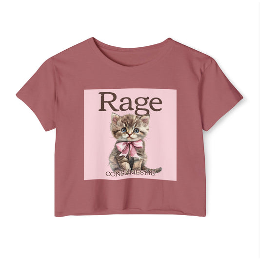 Cute Kitten 'Rage' Crop Top — Women's Festival Graphic Tee