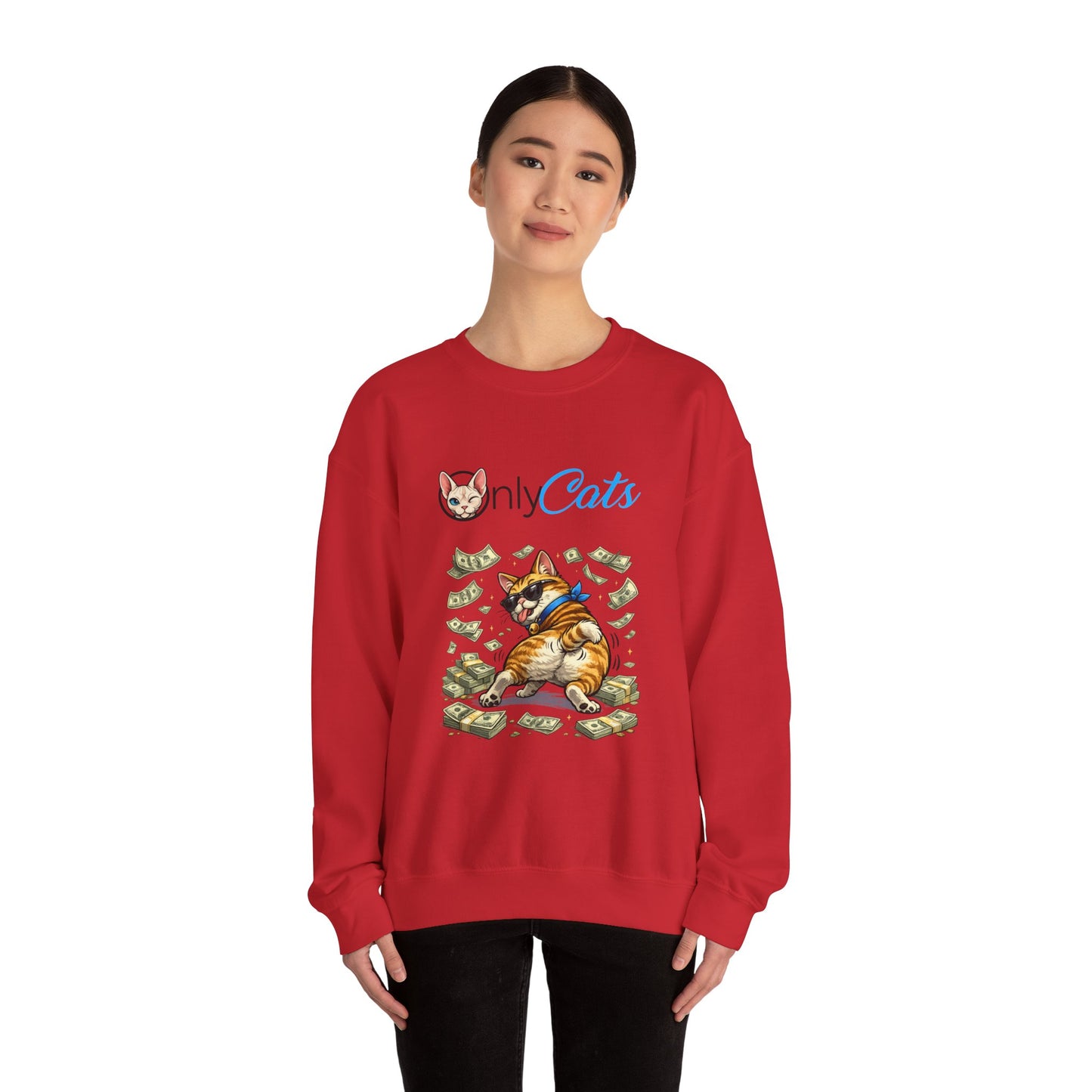 Cat Money Crewneck Sweatshirt — "Only Cats" Graphic Pullover
