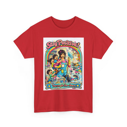 Stay Positive! Retro Rainbow T‑Shirt — "Stay Positive Through the Chaos"