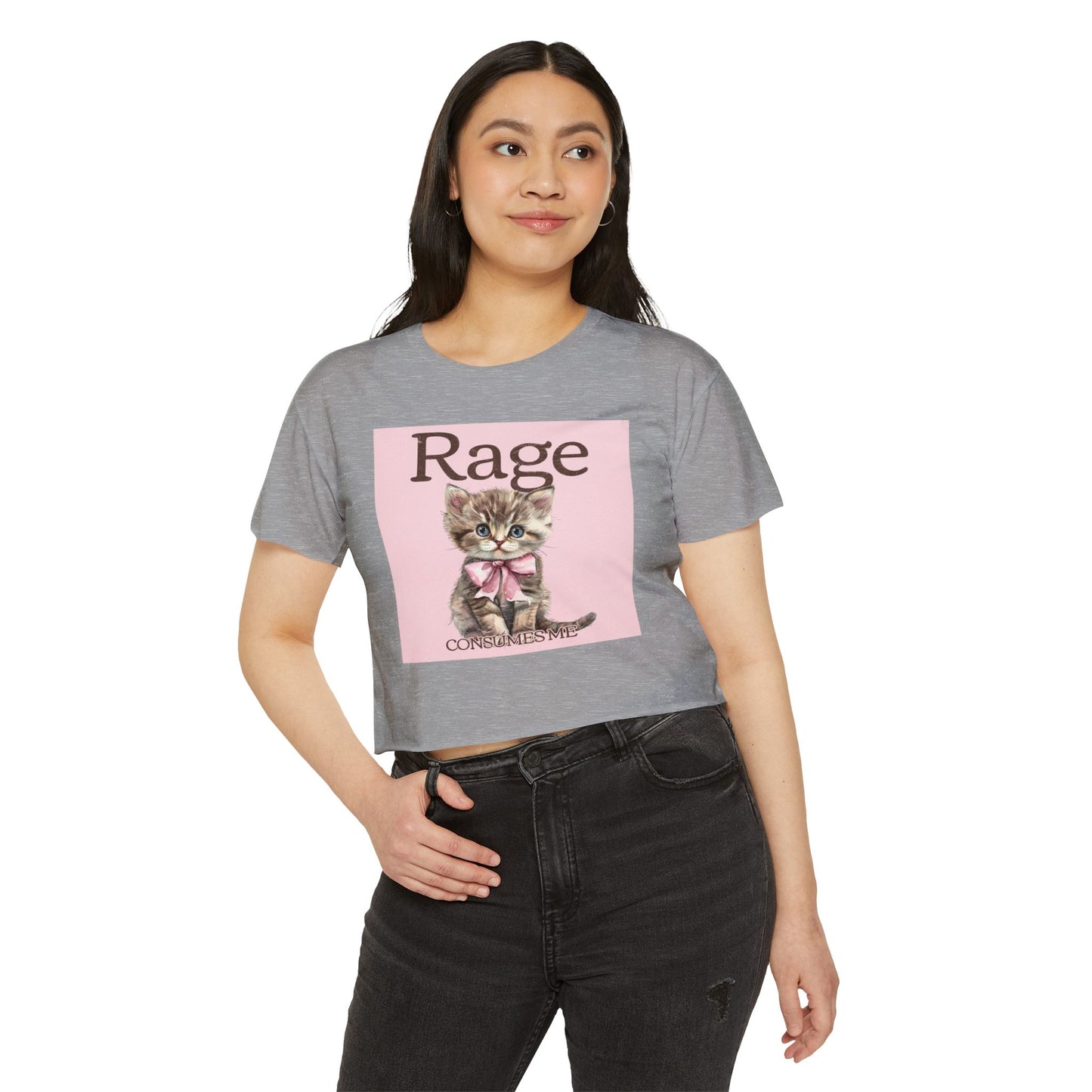 Cute Kitten 'Rage' Crop Top — Women's Festival Graphic Tee