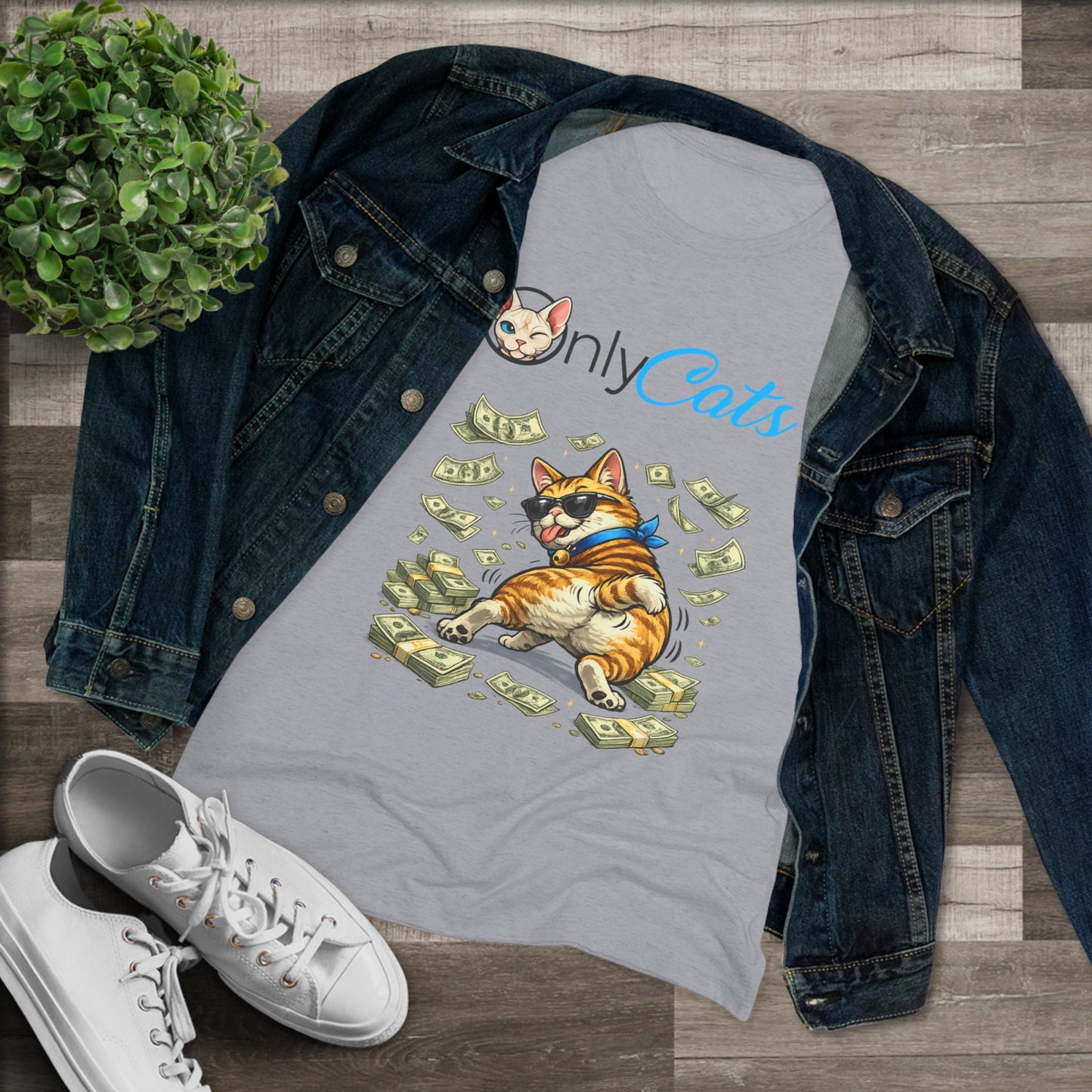 Only Cats Tee — Funny Cat with Money Graphic Women's T‑Shirt