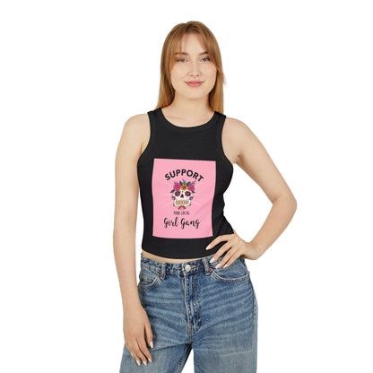 Support Your Local Girl Gang Crop Tank — Women's Rib Racer Tank with Sugar Skull Graphic