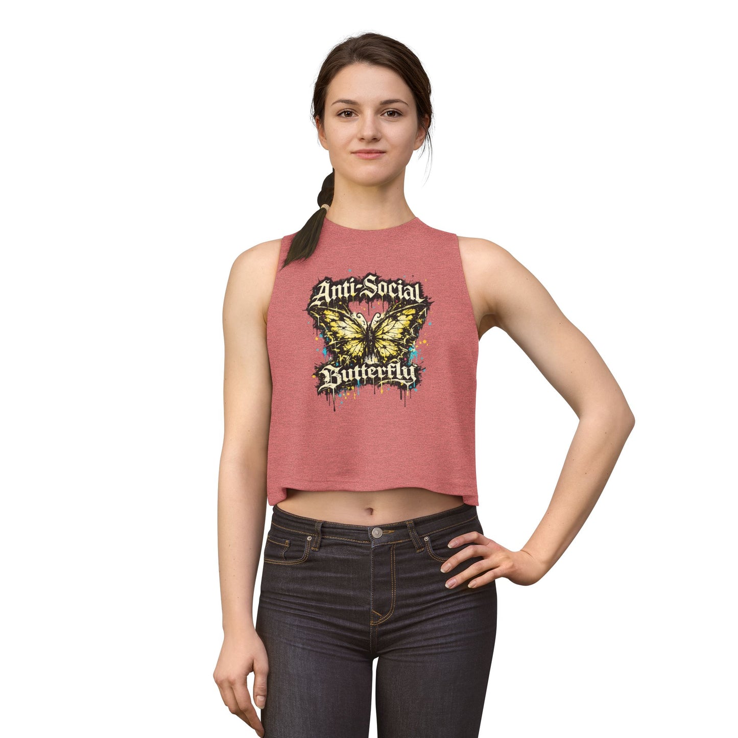 Anti-Social Butterfly Women's Crop Top — Grunge Butterfly Graphic Tank